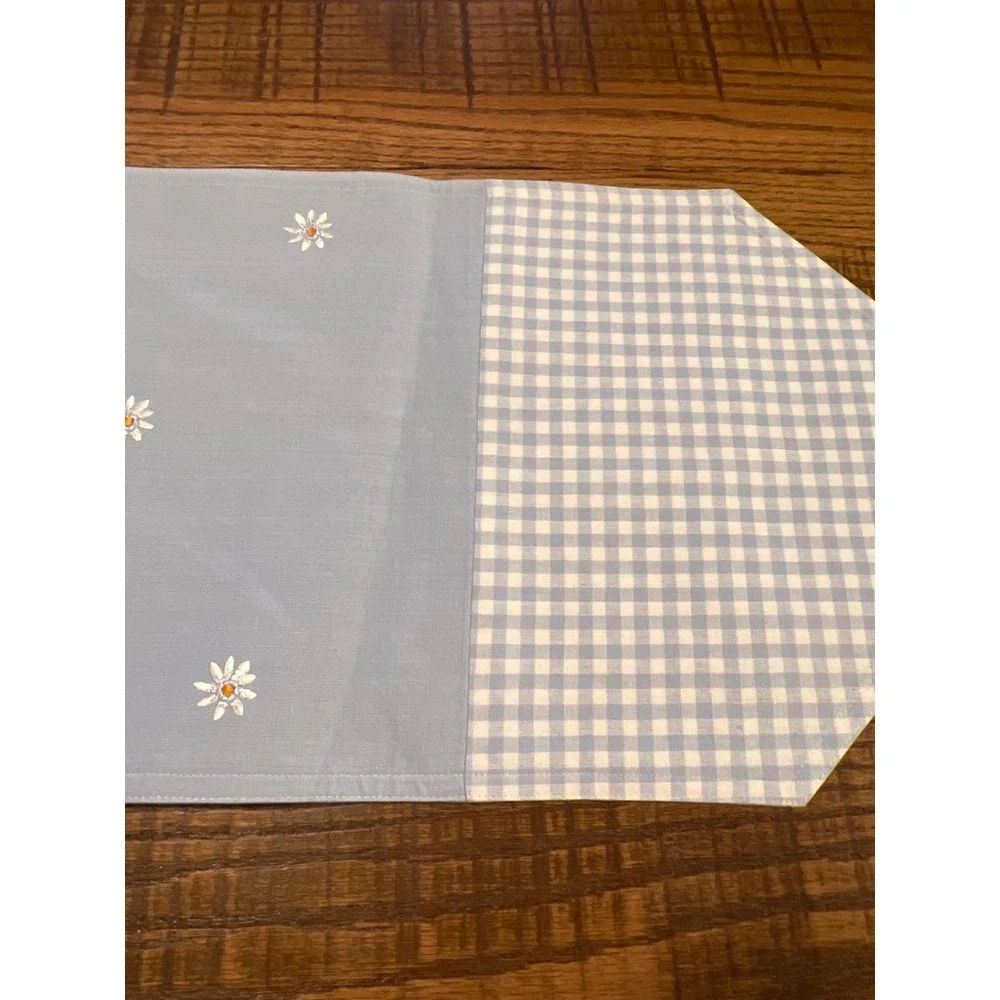 Blue Gingham Daisy Table Runner Farmhouse Country Cottage Shabby Chic 53x13 Spri